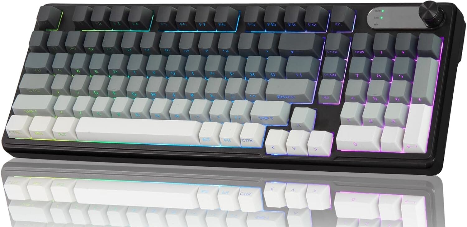 اوشوانج – كيبورد سلكي 98 مفتاح بإضاءة RGB مقاوم للماء مع أغطية PBT للألعاب