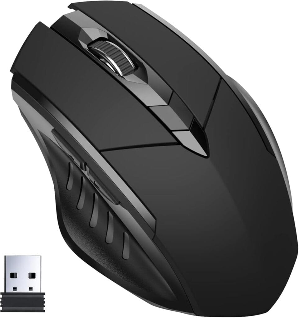 لينجي ماوس لاسلكي ، كمبيوتر صامت قابل لاعادة الشحن 2.4G مريح للابتوب والكمبيوتر والتابلت 6 ازرار 1600DPI 3 مستويات تعديل